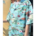 ブラウス シャツ hawaii パームツリーパターン アロハシャツ 夏服 レディース