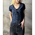 ブラウス シャツ サイドファスナーレースアップブラウス レディース