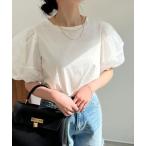 tシャツ チュールパフスリーブトップス レディース