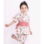 浴衣 「お揃い」モチーフ総柄甚平+作り帯セット(80~130cm) キッズ 子供 女の子