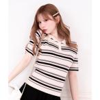 ニット セーター W襟マルチボーダーポロニット レディース