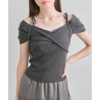 tシャツ 肩リボンオフショルニット レディース