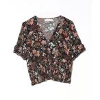 「Abercrombie&Fitch」 花柄半袖ブラウス L ブラック レディース