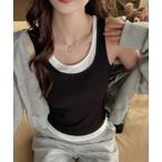 タンクトップ ノースリーブ フェイクレイヤードデザインタンクトップ レディース