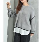 ニット セーター 畦編み配色シャツ