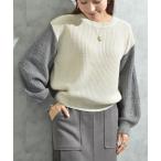 ニット セーター 片畦編み配色クル