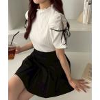 tシャツ スリット入りリボンテレコトップス レディース