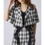 ジャケット テーラードジャケット チェッククロップドハーフスリーブジャケット 夏服 半袖 レディース