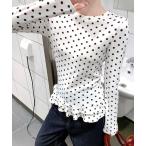 ショッピングプリン tシャツ 裾フリルドットプリントロンT/長袖Tシャツ レディース