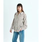 ショッピングagain ブラウス シャツ MORNING TIME AGAIN S /ロキシーストライプ柄長袖シャツ レディース