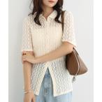 カーディガン フラワーレース半袖シャツカーディガン レディース