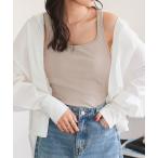 タンクトップ ノースリーブ カップ付き スクエアネックリブタンクトップ レディース