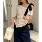 tシャツ ワンショルリボンドットカットソー レディース