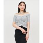 tシャツ チュール使いオフショルギャザートップス レディース