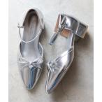 パンプス ポインテッドトゥセパレートストラップリボンパンプス