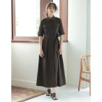 シャツワンピース 「2025 SUMMER COLLECTION」「低身長サイズ有」「洗える」リネンライクウエストリボン付きAラインシャツワンピース
