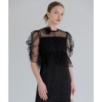 ドレス 「LEJA」チュールフラワーモチーフドットストーンIラインドレスワンピース2点セット美脚効果結婚式 パーティードレス 成人式 二次会 同窓会