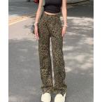 ジーンズ デニム デニムパンツ ヒョウ柄 ストレートデニムパンツ レディース