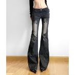 ジーンズ デニム デニムパンツ 「LAMPOON」タトゥープリントブラックデニムパンツ レディース