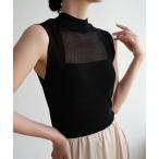 タンクトップ ノースリーブ 夏服にピッタリ!ハイネックノースリーブニットトップス レディース