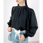 ショッピングバルーン ブラウス シャツ 「オフィスにもキレイめからカジュアルまで♪」ハイネックバルーン袖ブラウス レディース