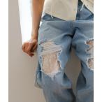 ジーンズ デニム デニムパンツ 「低身長サイズ/2サイズ展開/ウエスト調節可」レースデニムパンツ レディース