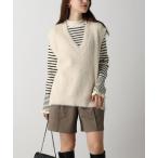 「acro」 Vネックニット フリ- アイボリー レディース