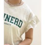 tシャツ 「店頭で人気」「HONEYSUCKLE ROSE」カレッジプリントフリルTシャツ レディース