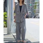 セットアップ 「WEB限定!2点セット」リネンライク半袖ジャケット&ストレートパンツセットアップ レディース