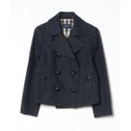 「BURBERRY」 チェック柄ピーコート 38 ネイビー レディース