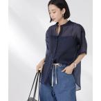ブラウス シャツ バンドカラーシアー半袖シャツ レディース