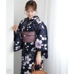 浴衣 浴衣3点セット 紺地に鉄線の花 レディース