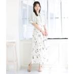 スカート シフォン花柄フレアロングスカート
