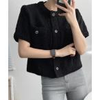 ニット セーター 前ボタンサマーニットクルーネック半袖 レディース