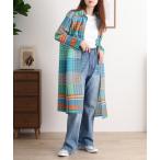 カーディガン je crois soi プリーツ　チェックプリント　ロングカーディガン レディース