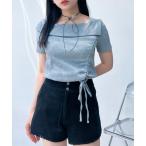 tシャツ ●オフショル風シャーリングデザイン半袖プルオーバー レディース