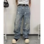 ジーンズ 「2サイズ展開 / UNISEX 」ラインストーン 切り替え アソートデニム メンズ レディース