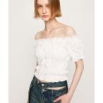 ブラウス シャツ COTTON LACE PUFF SLEEVE TOPS コットン レース パフスリーブ トップス 夏服 半袖 レディース
