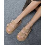 サンダル バックルダブルストラップ フラットフォームサンダル レディース