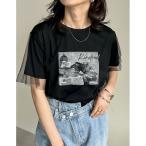 tシャツ 天竺×チュールフォトプリントTシャツ レディース