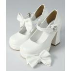 パンプス 厚底チャンキーヒールリボンパンプス