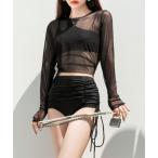 水着 「3点セット」アシンメトリー シアー ラッシュガード付き ビキニ 水着 レディース