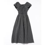 ワンピース check shirring puff sleeves dress /チェック柄 ウエスト シャーリング パフスリーブ ロング ワンピース