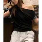 tシャツ オフショルダー サイドギャザー 半袖 デザイン カットソー レディース