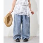 パンツ 「KIDS」紐付き風ワイドイージーデニム キッズ 子供服 男の子 女の子