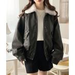 ブルゾン アウター 「mily bilet」「120％お顔盛れ。」ティペット付き ヴィンテージライク フェイクレザーブルゾン レディース