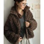 ブルゾン アウター 「mily bilet」ふわふわのボリューム感♪フェイクレザーテープ使いプードルファーブルゾン レディース