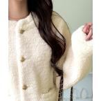 ブルゾン アウター 「mily bilet」リッチ感漂うゴールド釦×ふんわりボアで、羽織るだけで華やかに。エンブレムボタン使いボアジャケット レディー