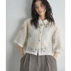 ブラウス シャツ フラワーエンブロイダリーシアークロップドシャツ レディース