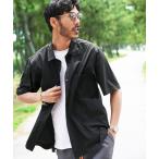 シャツ ポリエステルタフタ レギュラーカラー スナップボタン 半袖シャツ メンズ